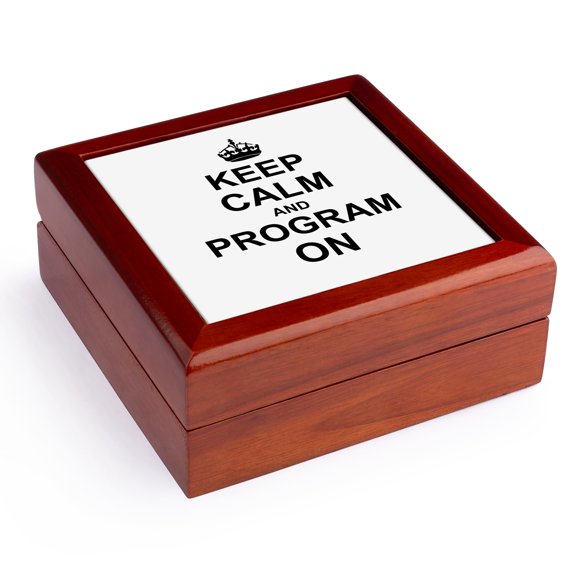3dRose, Keep Calm and Program on - carry on programming coding - Programmer job gifts - fun funny humor, Jewelry Box 5.5x5.5 inch with 4 inch tile