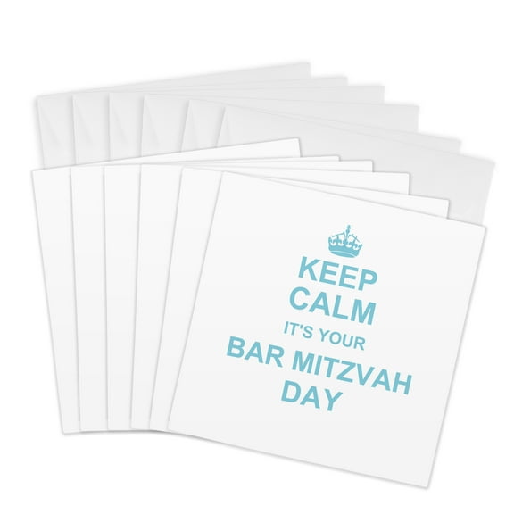 3dRose, Keep Calm its your Bar Mitzvah day - blue text design - encouragement on Boys Jewish 13th birthday, 6 Greeting Cards with envelopes