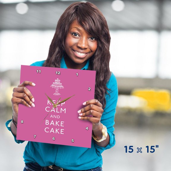 3dRose, Keep calm and bake cake. Pink., 15x15 Wall Clock