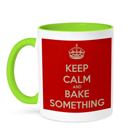3dRose, Keep calm and bake something, 15oz Two-Tone Green Mug