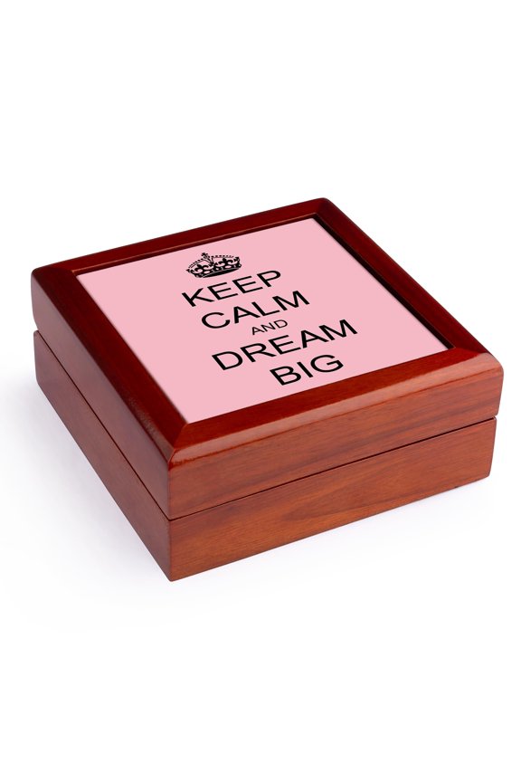 , Keep calm and dream big. Pink and Black., Jewelry Box 5.5x5.5 inch with 4 inch tile