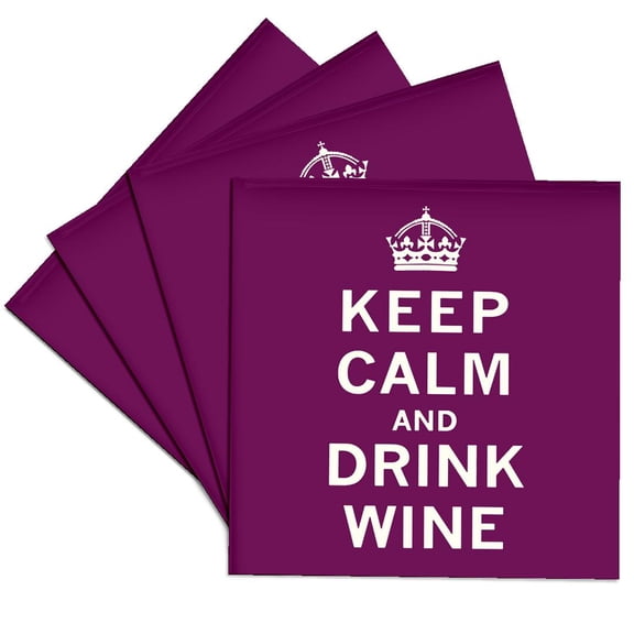 3dRose, Keep calm and drink wine, Maroon, Set of 4 Ceramic Tile Coasters