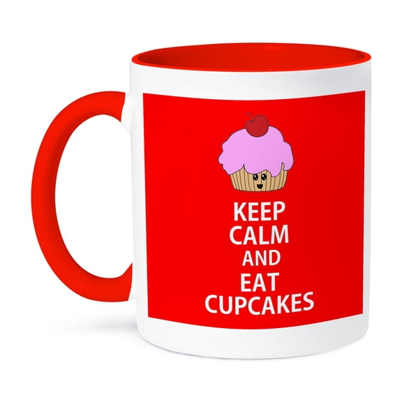 3dRose, Keep calm and eat cupcakes. Red., 15oz Two-Tone Red Mug