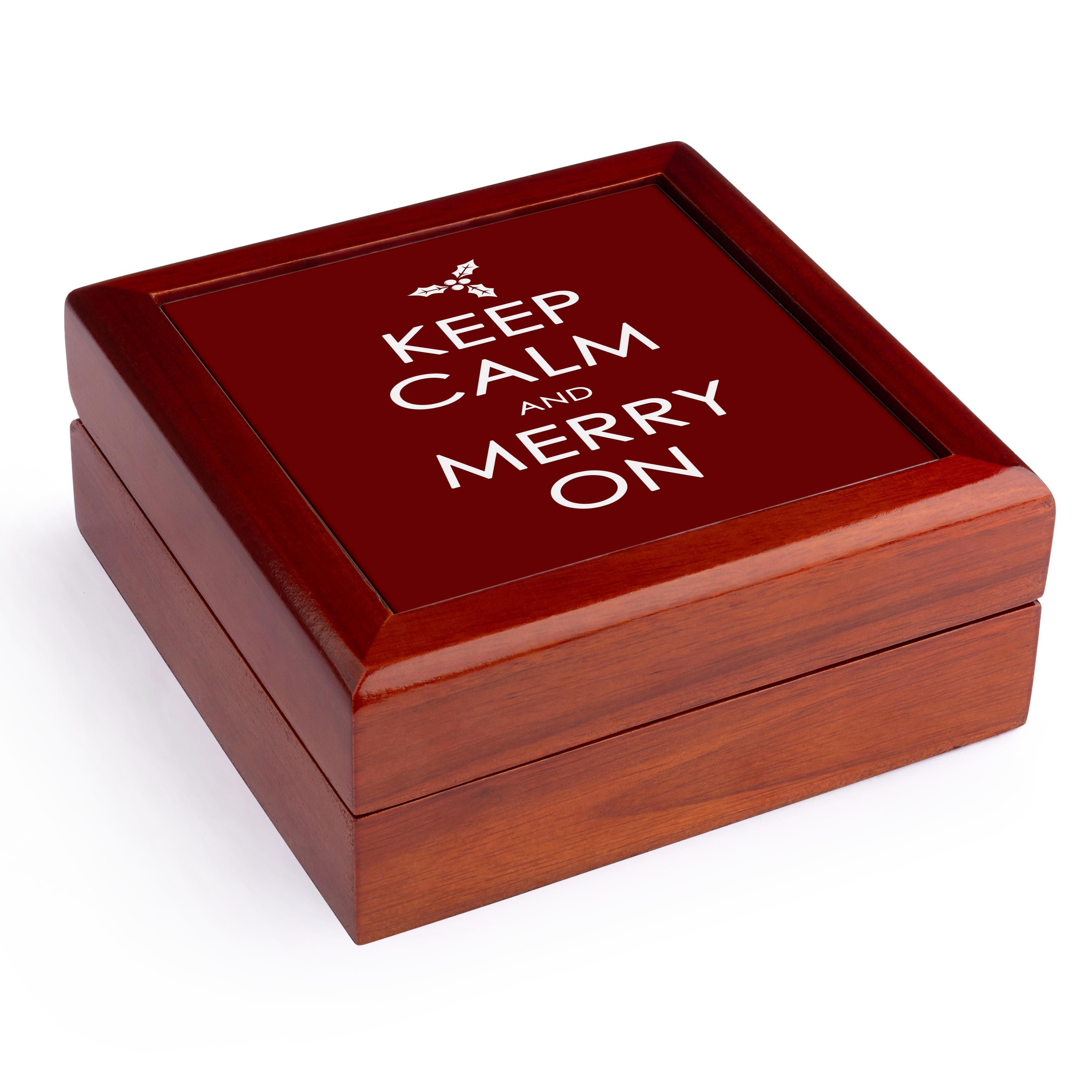 3dRose, Keep calm and merry on, Jewelry Box 5.5x5.5 inch with 4 inch tile
