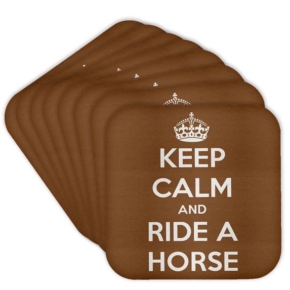 3drose, Keep Calm and Ride a Horse, Brown and White, Set of 8 Coasters - Soft