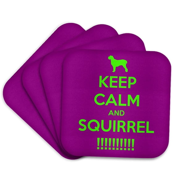 3dRose, Keep calm and squirrel, Purple and Green, Set of 4 Coasters - Soft