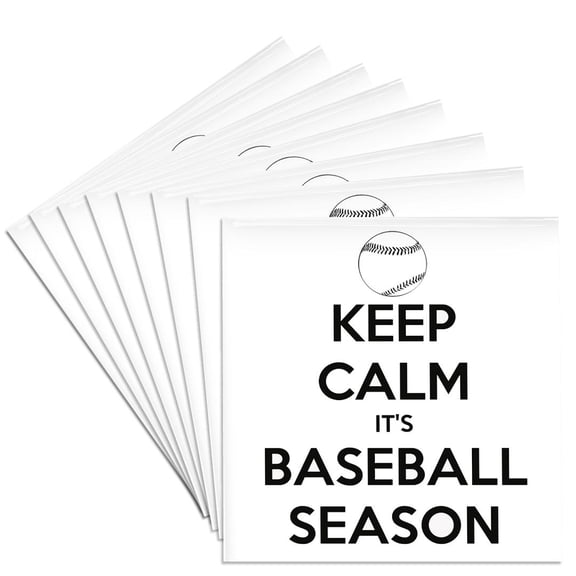 3dRose, Keep calm its baseball season, White and Black, Set of 8 Ceramic Tile Coasters