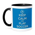 thumbnail image 1 of 3dRose, Keep clam and play soccer, Blue, 11oz Two-Tone Black Mug, 1 of 2