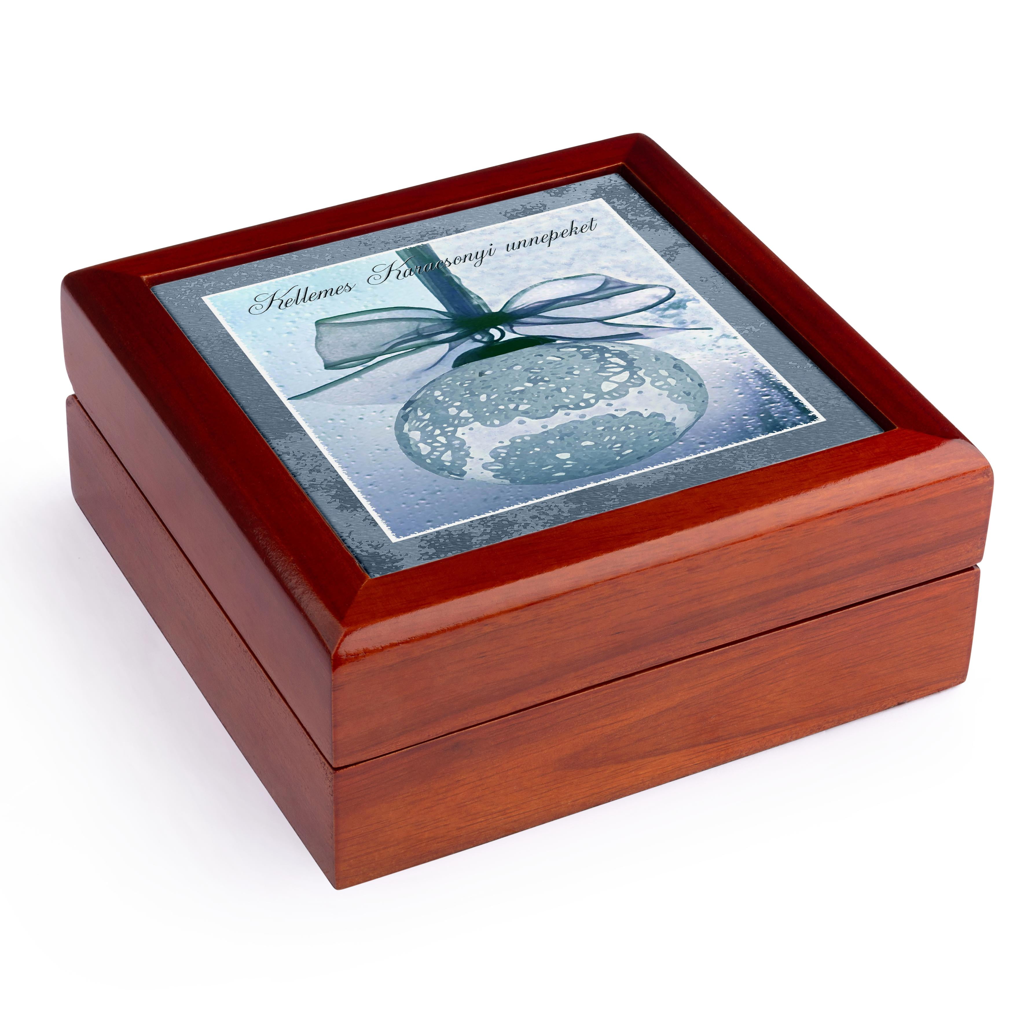 3dRose, Kellemes Karacsonyi unnepeket, Merry Christmas in Hungarian, Lace , Jewelry Box 5.5x5.5 inch with 4 inch tile