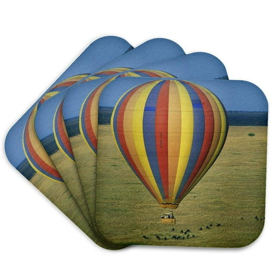 3drose, Kenya, Masai Mara Np, Hot Air Ballon -af21 Ksc0020 - Kevin Schafer, Set of 4 Coasters - Soft