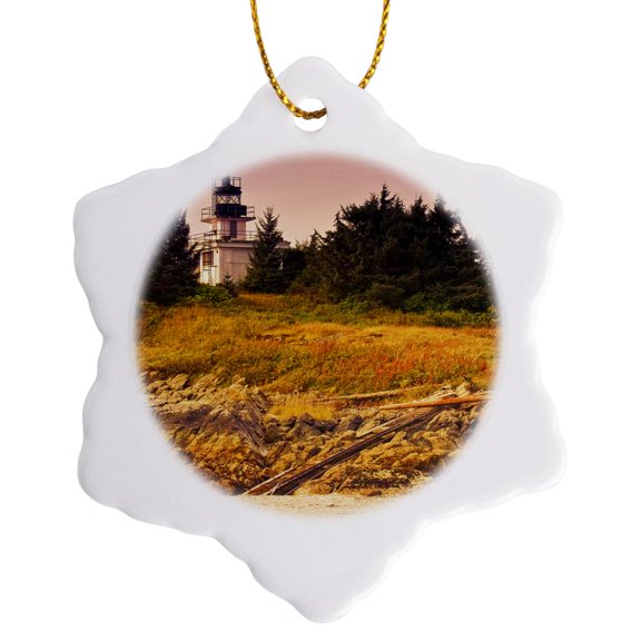 3drose, Ketchikan Alaska Lighthouse, 3 inch Snowflake Porcelain Ornament