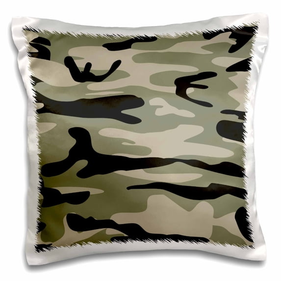 3dRose, Khaki army print - brown beige olive green camo - soldier military camouflage texture, 16x16 inch Pillow Case
