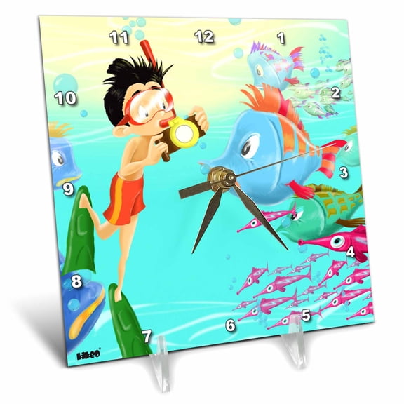 3dRose, Kikeo explores the underwater world and photographs a curious fish, 6x6 Desk Clock