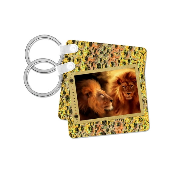 3dRose, King of the Jungle Lions in a designer art frame, set of 2 Key Chains