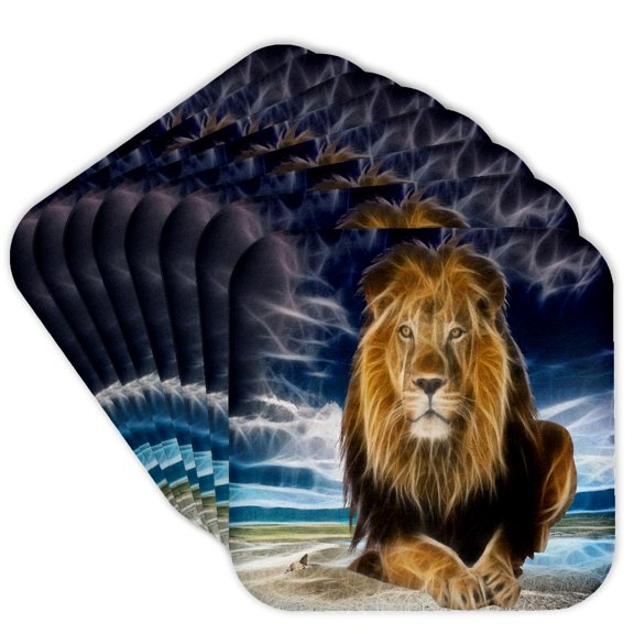 3dRose, King of the jungle, stunning lion on the prairie with digital affects, Set of 8 Coasters - Soft