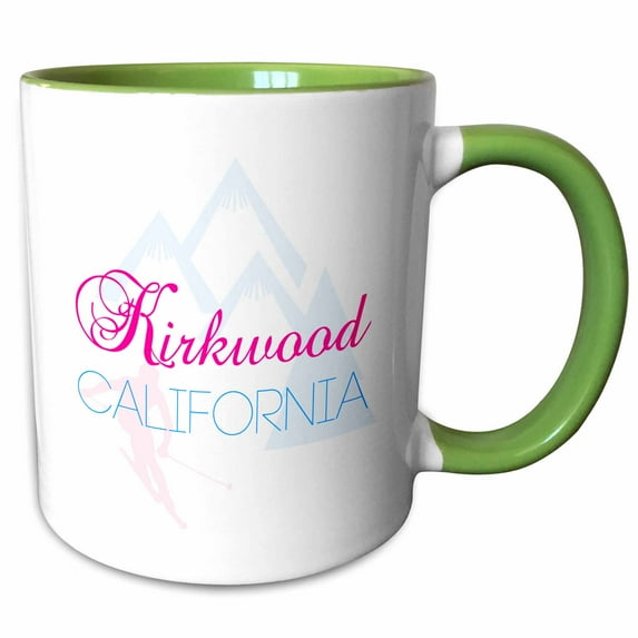 3drose, Kirkwood, California Decorative Text of Blue and Red Color, 11oz Two-tone Green Mug
