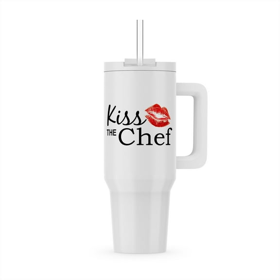 Kiss The Chef - Red Flirty Lipstick Mark Kisses With Stylish Black Text - For Cooks And Cooking Fans, 30oz Tumbler