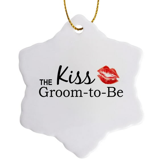 3drose, Kiss the Groom to Be - Bachelor Party - Stag Night Fun Gifts - Pre-wedding Partying Funny Kisses, 3 inch Snowflake Porcelain Ornament
