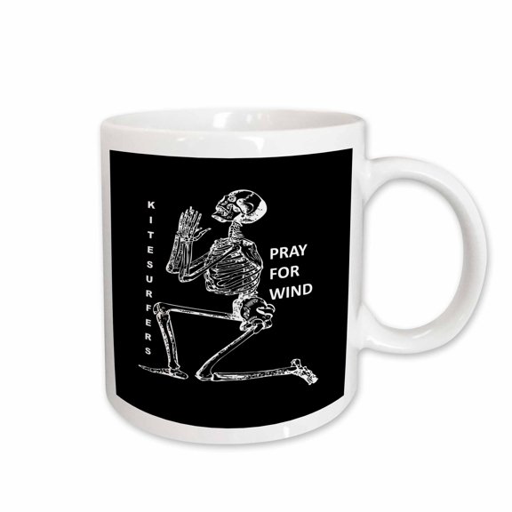 3drose, Kiteboarding Humor Kneeling Skeleton Praying for Wind 1, 11oz Mug