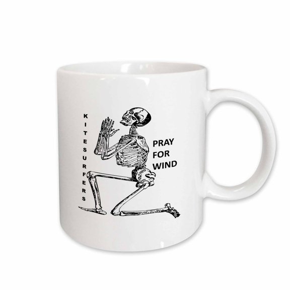 3drose, Kiteboarding Humor Kneeling Skeleton Praying for Wind 1, 11oz Mug