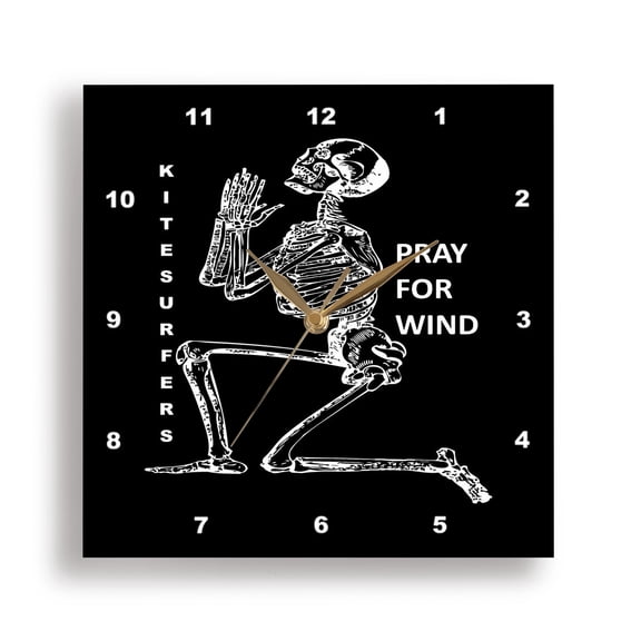 3dRose, Kiteboarding Humor Kneeling Skeleton Praying For Wind 1, 15x15 Wall Clock