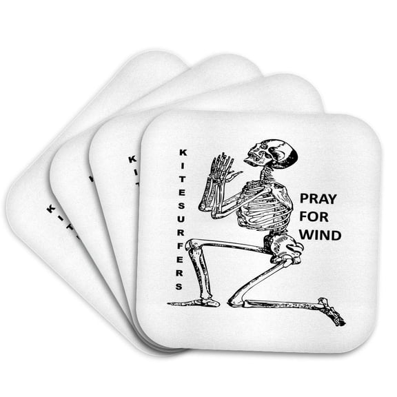 3drose, Kiteboarding Humor Kneeling Skeleton Praying for Wind 1, Set of 4 Coasters - Soft