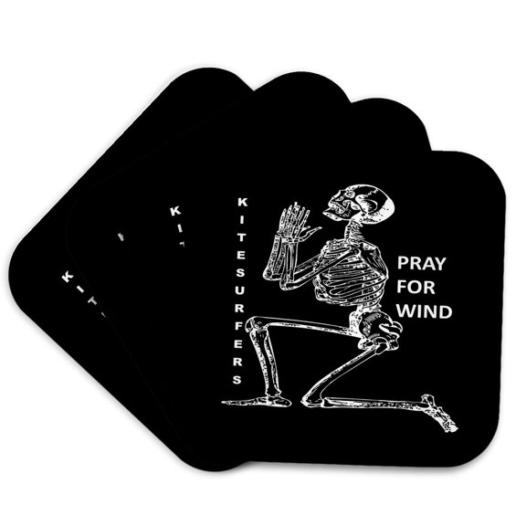 3drose, Kiteboarding Humor Kneeling Skeleton Praying for Wind 1, Set of 4 Coasters - Soft