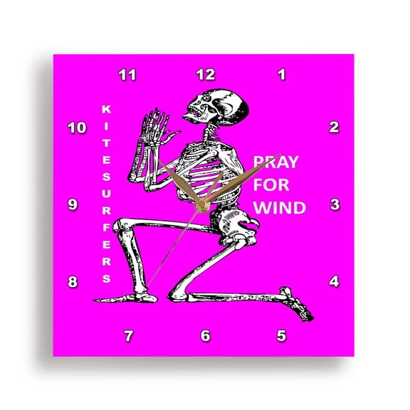 3dRose, Kiteboarding Humor Kneeling Skeleton Praying For Wind 2, 15x15 Wall Clock