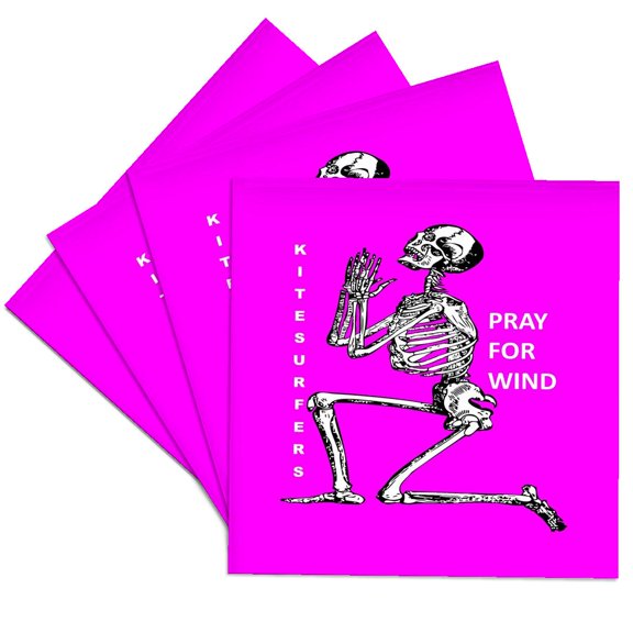 3drose, Kiteboarding Humor Kneeling Skeleton Praying for Wind 2, Set of 4 Ceramic Tile Coasters