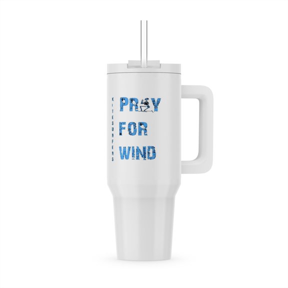 Kiteboarding Humor Kneeling Skeleton Praying For Wind Blue, 30oz Tumbler