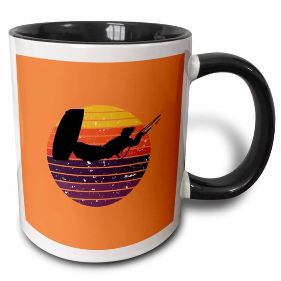 3drose, Kiter Action Freestyle Artistic Black Vector Retro Sunset, 11oz Two-tone Black Mug