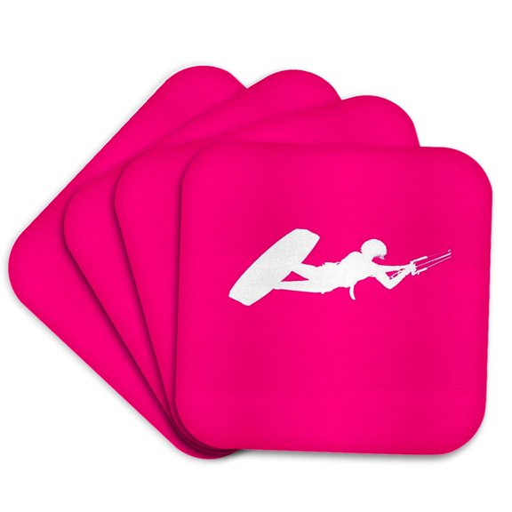 3drose, Kiter Silhouette in White Kitesurfer Action Vector Art, Set of 4 Coasters - Soft