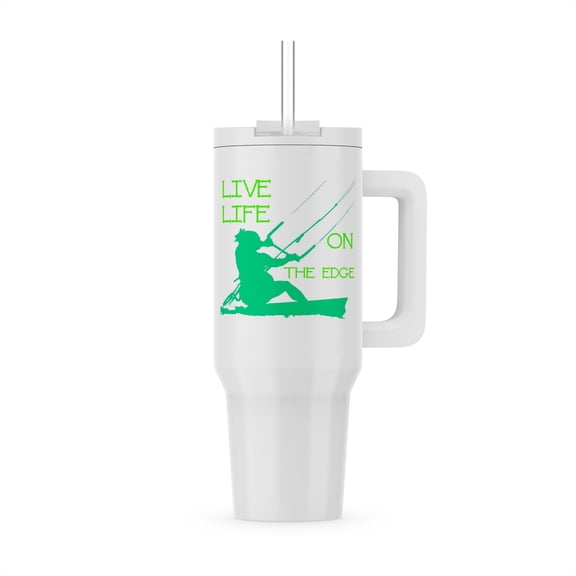 Kitesurfer Riding A Wave Live Life On The Edge Green Silhouette, 30oz Tumbler