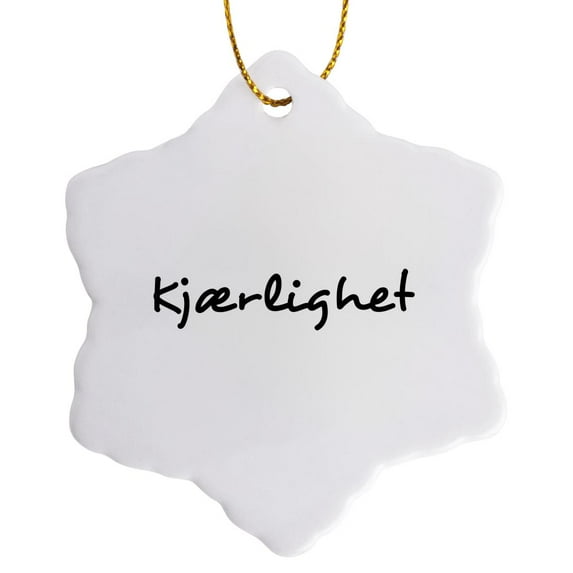 3drose, Kjaerlighet, Word for Love in Norwegian Romantic Language Black Text, 3 inch Snowflake Porcelain Ornament