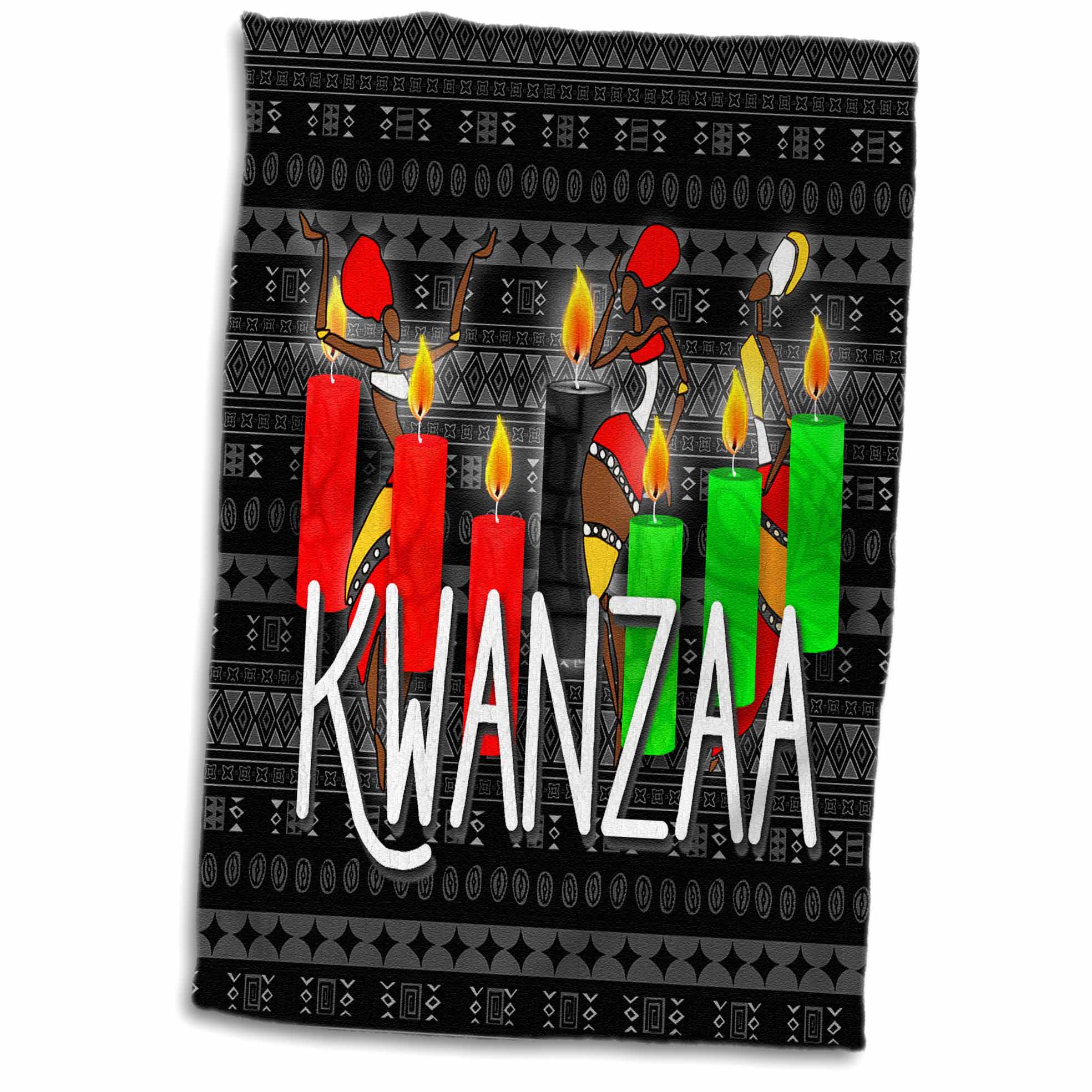 3dRose Kwanzaa African American Dancers and Kinara Candles Towel, 15