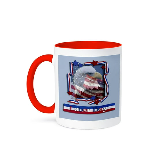 3dRose, Labor Day Patriotic Eagle, 11oz Two-Tone Red Mug