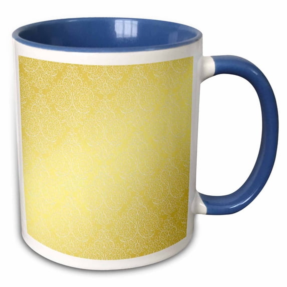 3drose, Lacey Damask on Faux Gold Pattern, 15oz Two-tone Blue Mug
