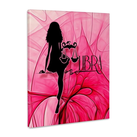 3dRose, Lady Libra in Pink and Black Swirls Zodiac Collection, Museum Grade Canvas Wrap 11x14