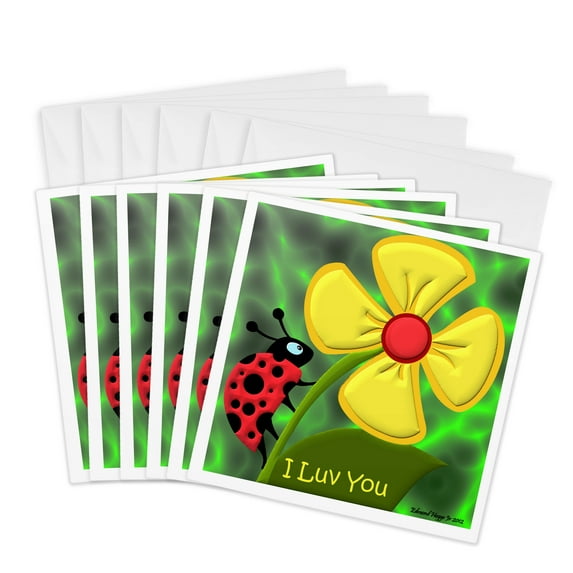 3drose, Ladybug I Love You, 6 Greeting Cards with Envelopes