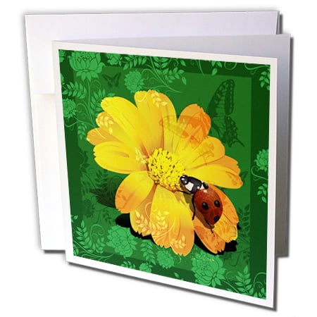 3dRose, Ladybug on Yellow Flower, 1 Greeting Card with envelope