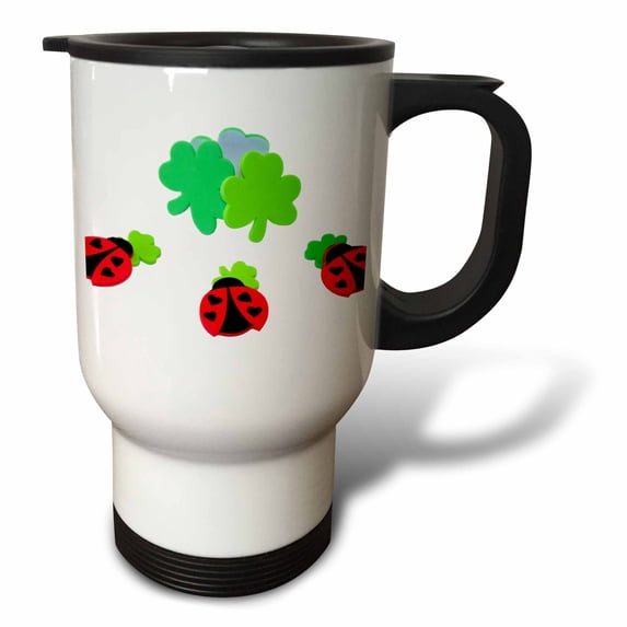 3dRose, Ladybugs with clovers for St. Patricks Day, 14oz Stainless Steel Travel Mug