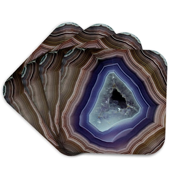 3drose, Laguna Banded Agate, Quartzsite, Purple and Brown, Set of 4 Coasters - Soft