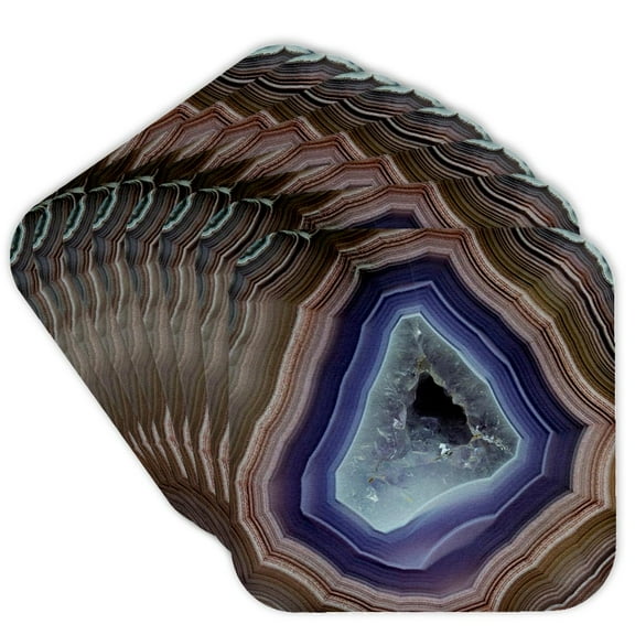 3drose, Laguna Banded Agate, Quartzsite, Purple and Brown, Set of 8 Coasters - Soft