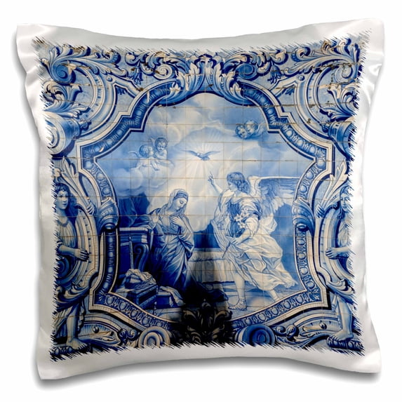 3dRose, Lamego, Portugal, Shrine of Our Lady of Remedies, azulejo, 16x16 inch Pillow Case