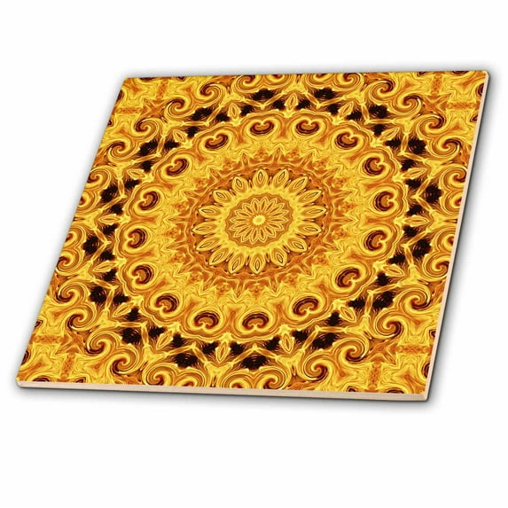 3dRose, Land of Honey Floral Waves with Sun Mandala, 8 Inch Ceramic Tile