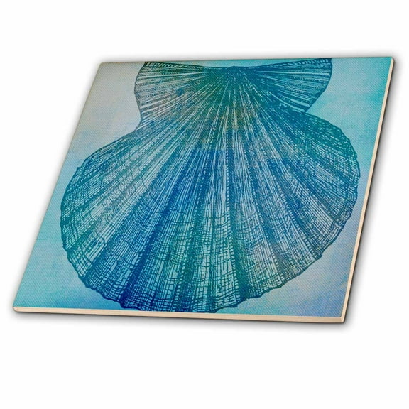 3dRose, Large Aqua Shell Beach Theme Art, 4 Inch Ceramic Tile