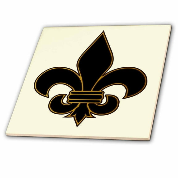 3dRose, Large Black and Gold Fleur de lis Christian Saints Symbol, 12 Inch Glass Tile