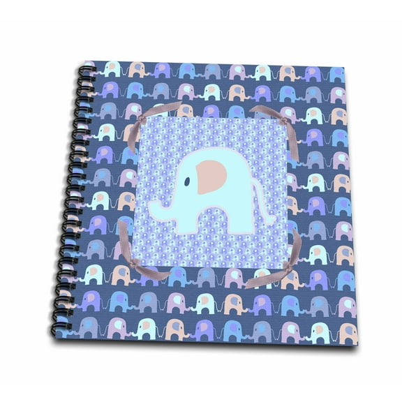 3dRose, Large Elephant on Elephant Background Tied with Ribbon, Blue, Memory Book 12 x 12 inch
