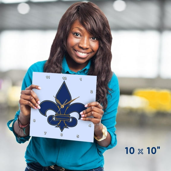 3dRose, Large Navy Blue and Gold Fleur de lis Christian Saints Symbol, 10x10 Wall Clock