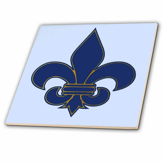 3dRose, Large Navy Blue and Gold Fleur de lis Christian Saints Symbol, 4 Inch Ceramic Tile